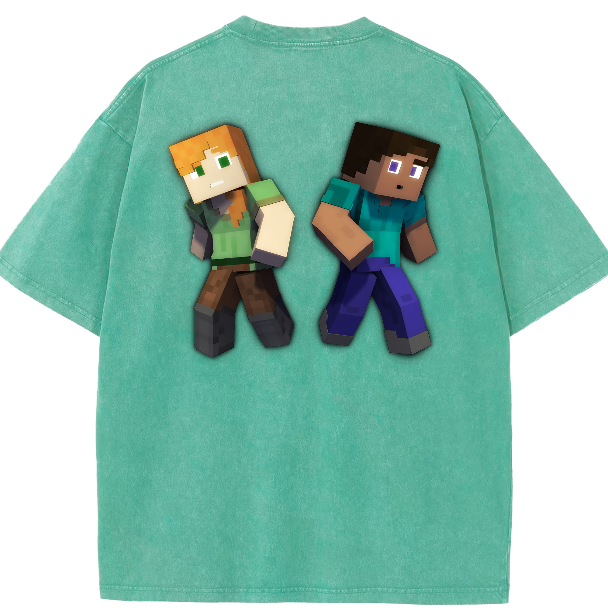 （画像用） マインクラフト ブロックの世界 Minecraft MC Block world 綿100% ヴィンテージ風 半袖Tシャツ（背面プリント）